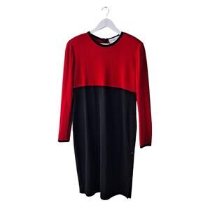 NWT Adrienne Vittadini Red Black Colorblock Long Sleeve Mini Shift Dress Size XL